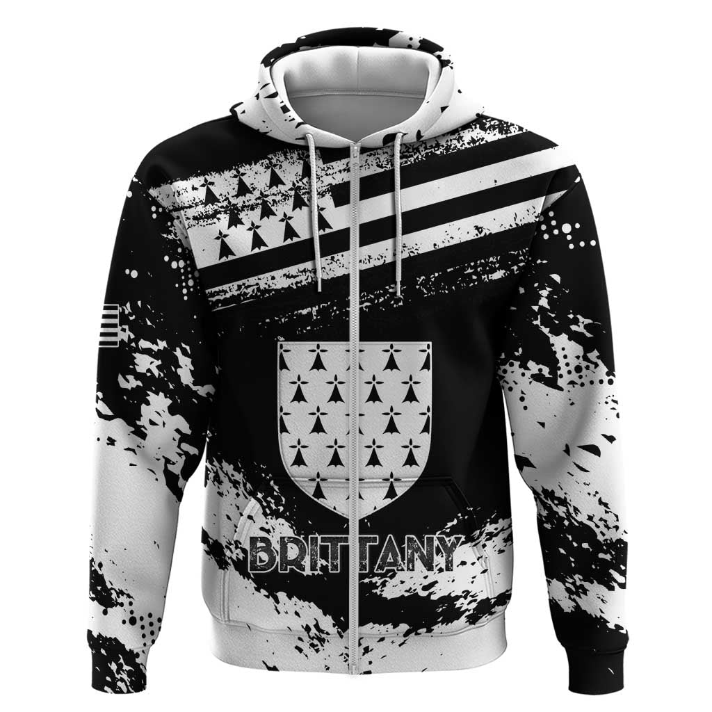 Personalized Brittany Zip Hoodie Coat Of Arms With Triskelion - Grunge Style - Wonder Print Shop