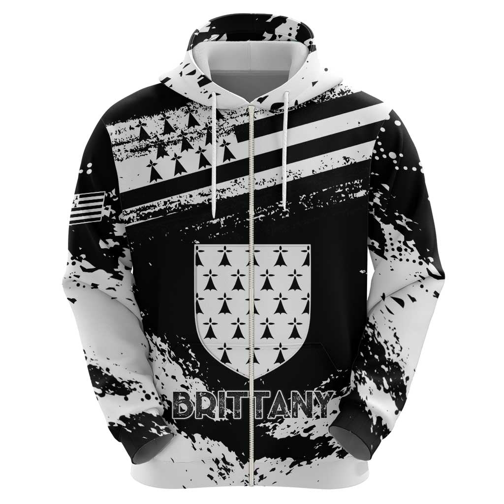 Personalized Brittany Zip Hoodie Coat Of Arms With Triskelion - Grunge Style - Wonder Print Shop