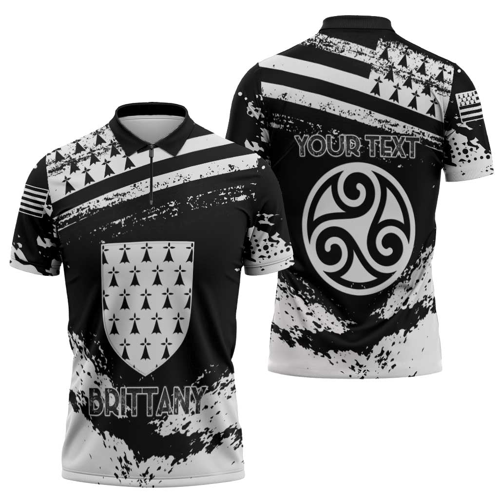 Personalized Brittany Zipper Polo Shirt Coat Of Arms With Triskelion - Grunge Style - Wonder Print Shop