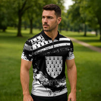 Personalized Brittany Zipper Polo Shirt Coat Of Arms With Triskelion - Grunge Style - Wonder Print Shop