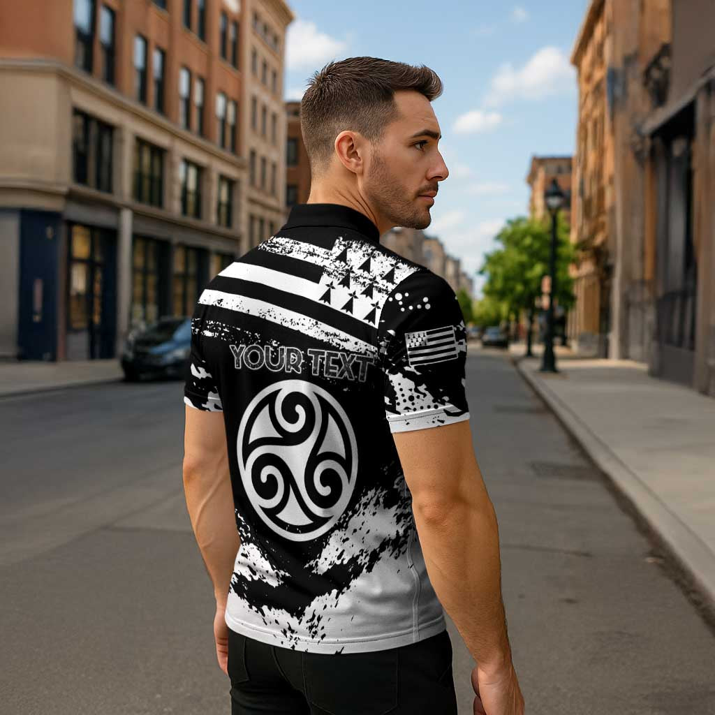Personalized Brittany Zipper Polo Shirt Coat Of Arms With Triskelion - Grunge Style - Wonder Print Shop