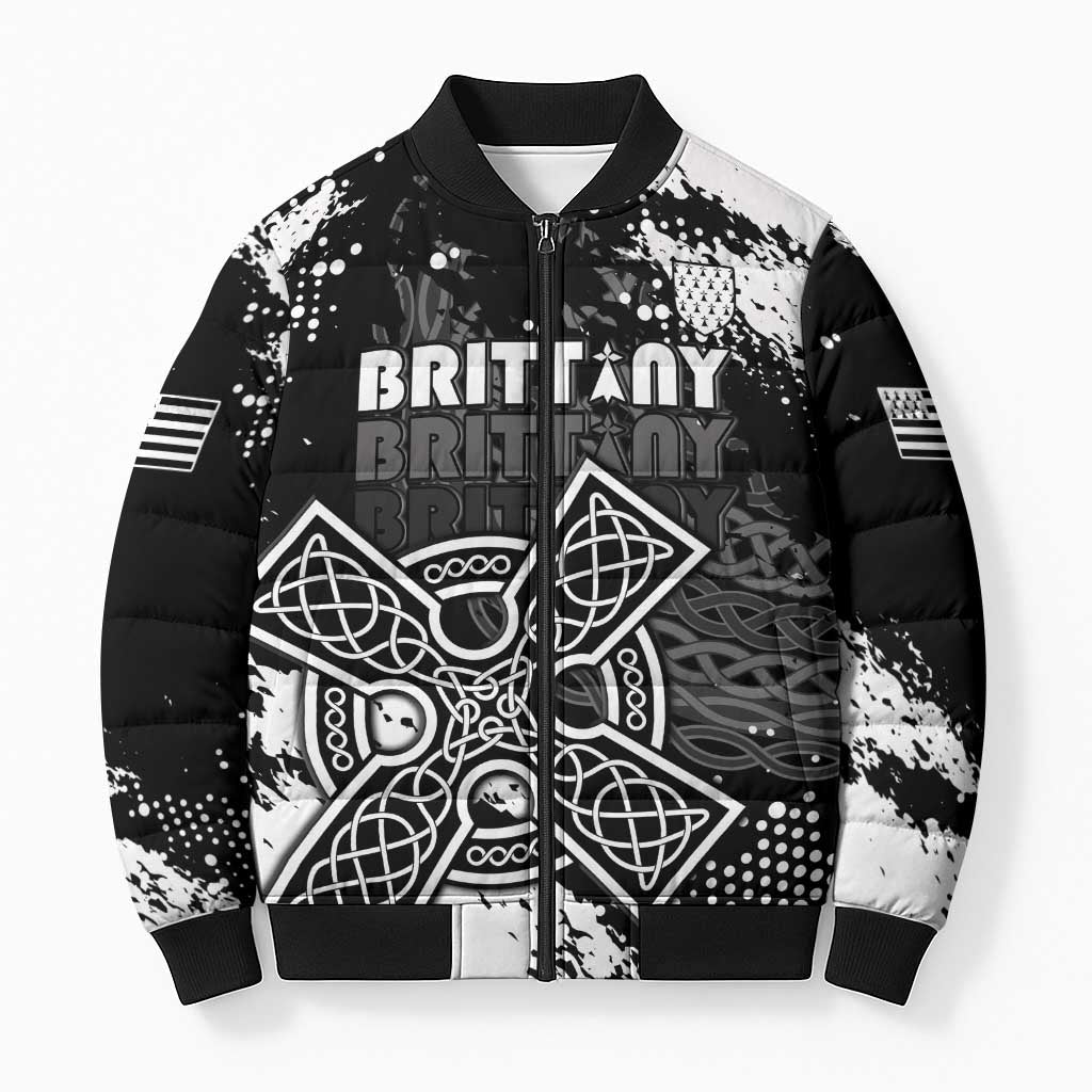 Personalized Brittany Celtic Cross Bomber Puffer Jacket With Celtic Knotwork - Wonder Print Shop