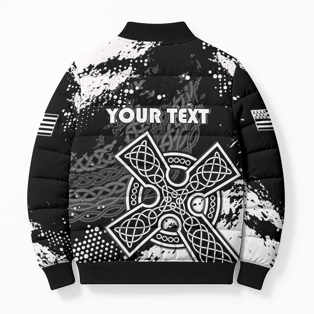 Personalized Brittany Celtic Cross Bomber Puffer Jacket With Celtic Knotwork - Wonder Print Shop