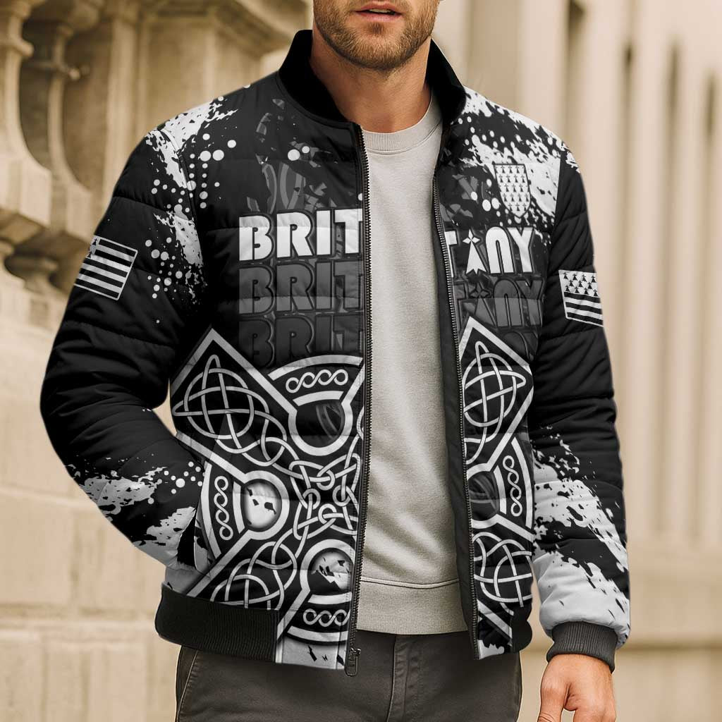 Personalized Brittany Celtic Cross Bomber Puffer Jacket With Celtic Knotwork - Wonder Print Shop