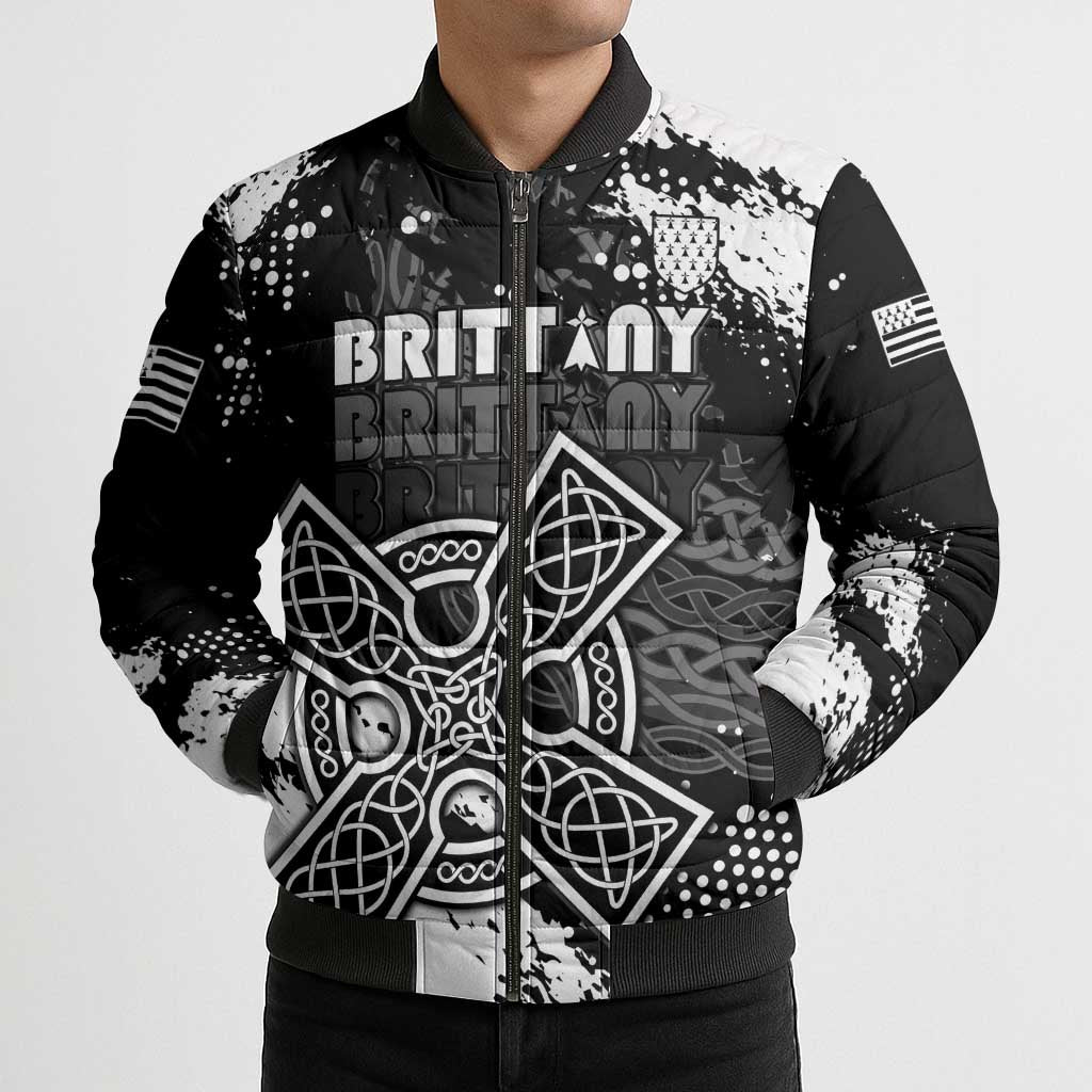 Personalized Brittany Celtic Cross Bomber Puffer Jacket With Celtic Knotwork - Wonder Print Shop