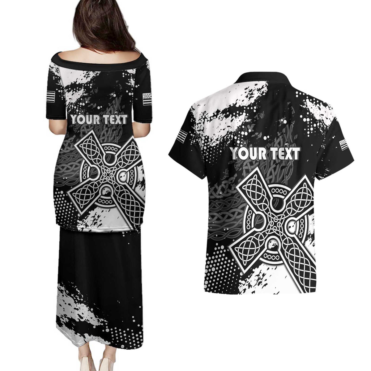 Personalized Brittany Celtic Cross Couples Matching Puletasi and Hawaiian Shirt With Celtic Knotwork - Wonder Print Shop