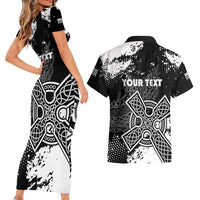 Personalized Brittany Celtic Cross Couples Matching Short Sleeve Bodycon Dress and Hawaiian Shirt With Celtic Knotwork - Wonder Print Shop