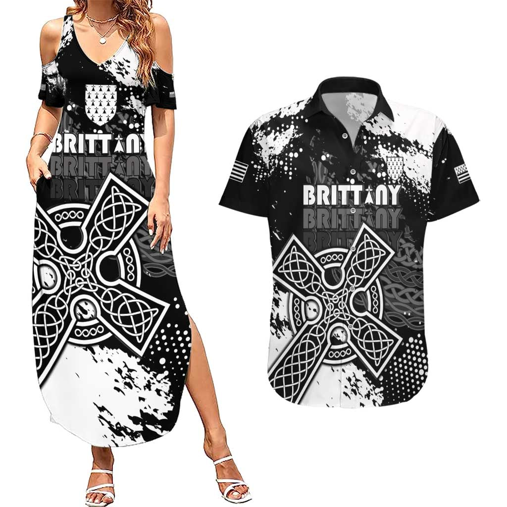 Personalized Brittany Celtic Cross Couples Matching Summer Maxi Dress and Hawaiian Shirt With Celtic Knotwork - Wonder Print Shop