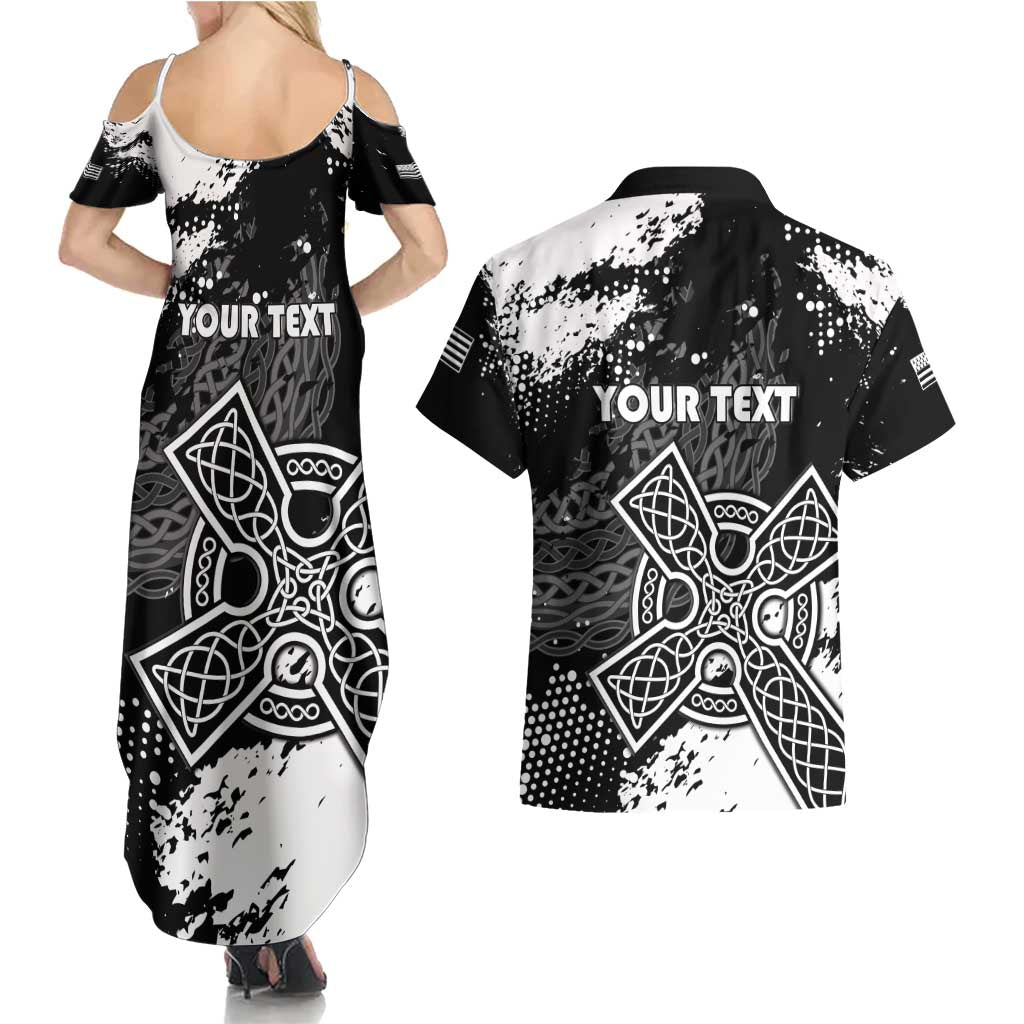 Personalized Brittany Celtic Cross Couples Matching Summer Maxi Dress and Hawaiian Shirt With Celtic Knotwork - Wonder Print Shop