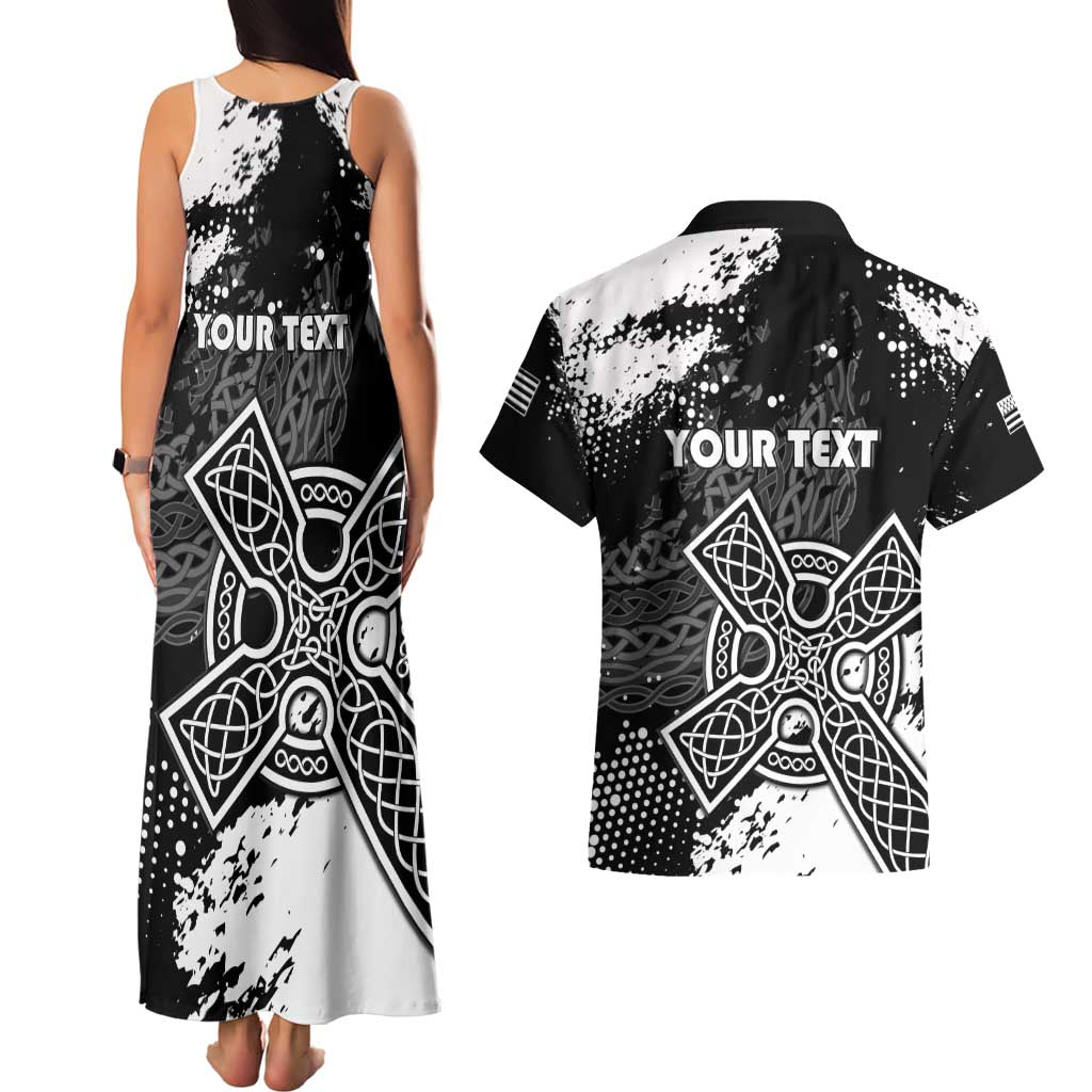 Personalized Brittany Celtic Cross Couples Matching Tank Maxi Dress and Hawaiian Shirt With Celtic Knotwork - Wonder Print Shop