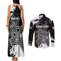 Personalized Brittany Celtic Cross Couples Matching Tank Maxi Dress and Long Sleeve Button Shirt With Celtic Knotwork - Wonder Print Shop