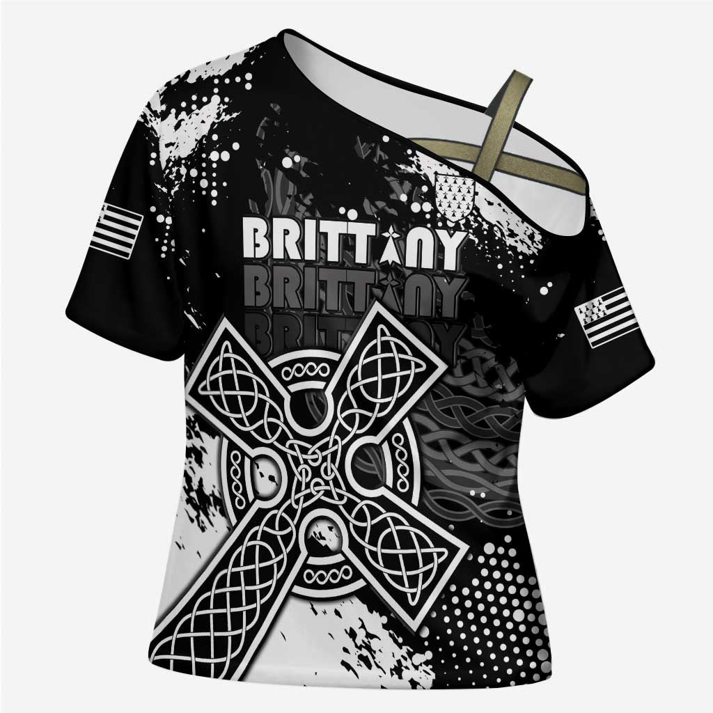 Personalized Brittany Celtic Cross Cross Shoulder Shirt With Celtic Knotwork - Wonder Print Shop