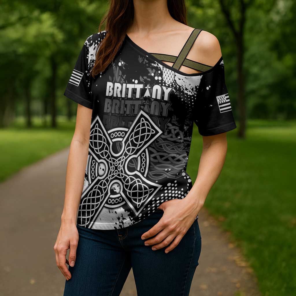 Personalized Brittany Celtic Cross Cross Shoulder Shirt With Celtic Knotwork - Wonder Print Shop