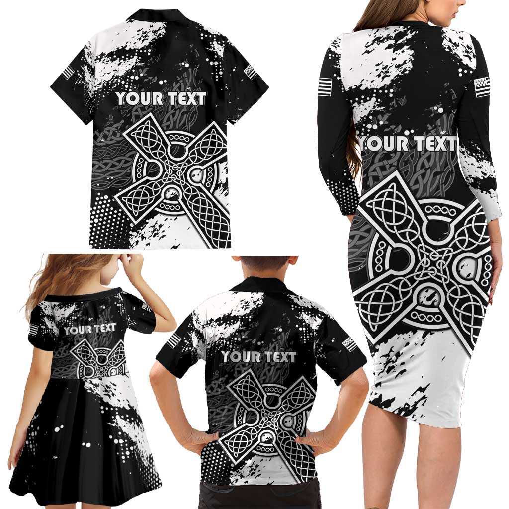 Personalized Brittany Celtic Cross Family Matching Long Sleeve Bodycon Dress and Hawaiian Shirt With Celtic Knotwork - Wonder Print Shop
