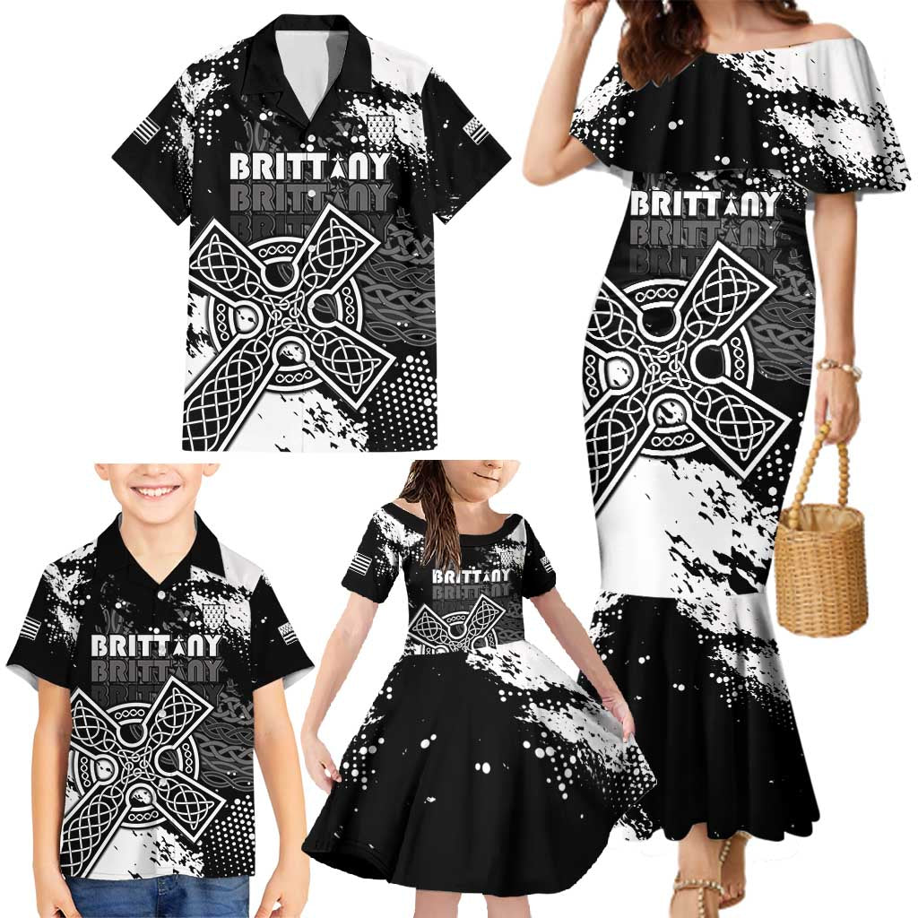 Personalized Brittany Celtic Cross Family Matching Mermaid Dress and Hawaiian Shirt With Celtic Knotwork - Wonder Print Shop