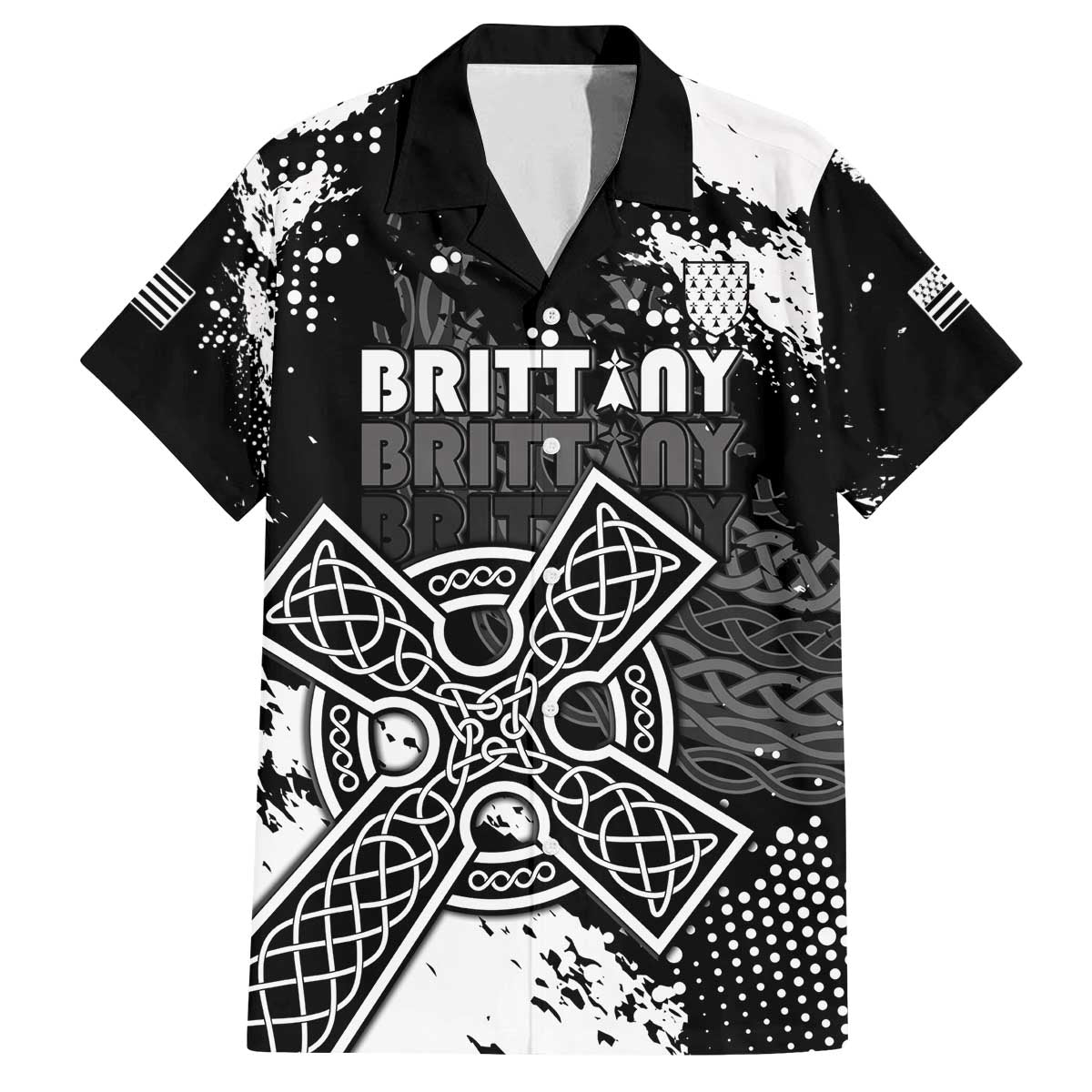 Personalized Brittany Celtic Cross Family Matching Off The Shoulder Long Sleeve Dress and Hawaiian Shirt With Celtic Knotwork - Wonder Print Shop