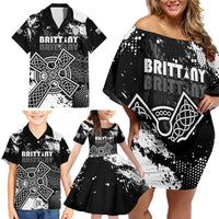 Personalized Brittany Celtic Cross Family Matching Off Shoulder Short Dress and Hawaiian Shirt With Celtic Knotwork - Wonder Print Shop