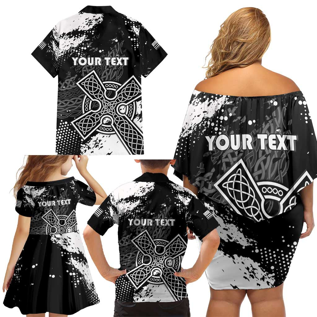Personalized Brittany Celtic Cross Family Matching Off Shoulder Short Dress and Hawaiian Shirt With Celtic Knotwork - Wonder Print Shop