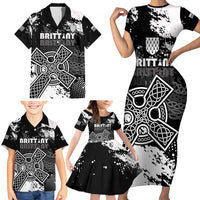 Personalized Brittany Celtic Cross Family Matching Short Sleeve Bodycon Dress and Hawaiian Shirt With Celtic Knotwork - Wonder Print Shop
