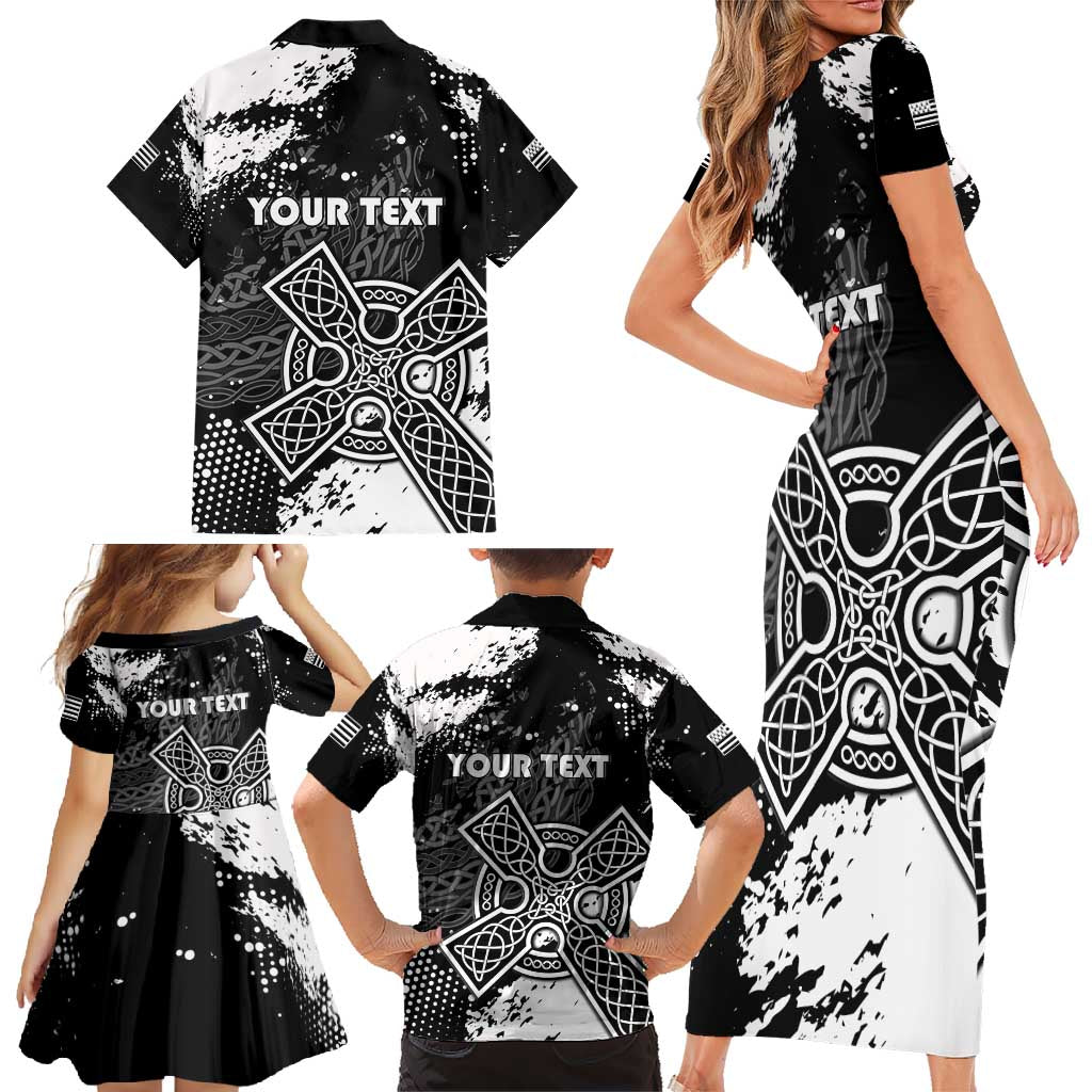 Personalized Brittany Celtic Cross Family Matching Short Sleeve Bodycon Dress and Hawaiian Shirt With Celtic Knotwork - Wonder Print Shop
