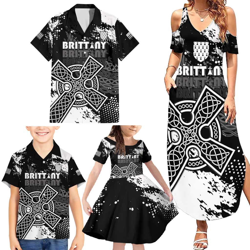 Personalized Brittany Celtic Cross Family Matching Summer Maxi Dress and Hawaiian Shirt With Celtic Knotwork - Wonder Print Shop