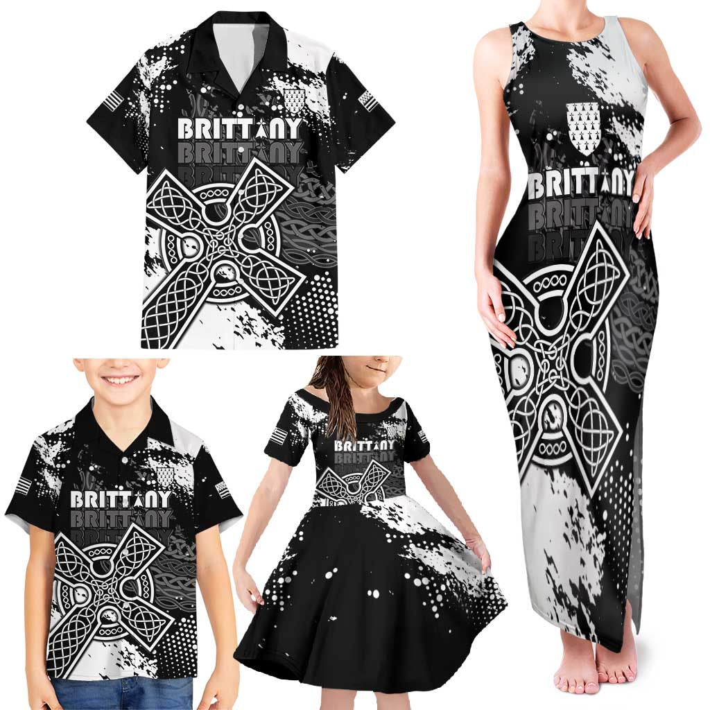 Personalized Brittany Celtic Cross Family Matching Tank Maxi Dress and Hawaiian Shirt With Celtic Knotwork - Wonder Print Shop