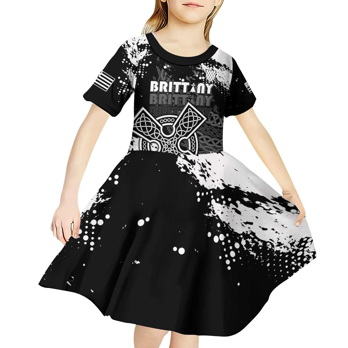 Personalized Brittany Celtic Cross Kid Short Sleeve Dress With Celtic Knotwork - Wonder Print Shop