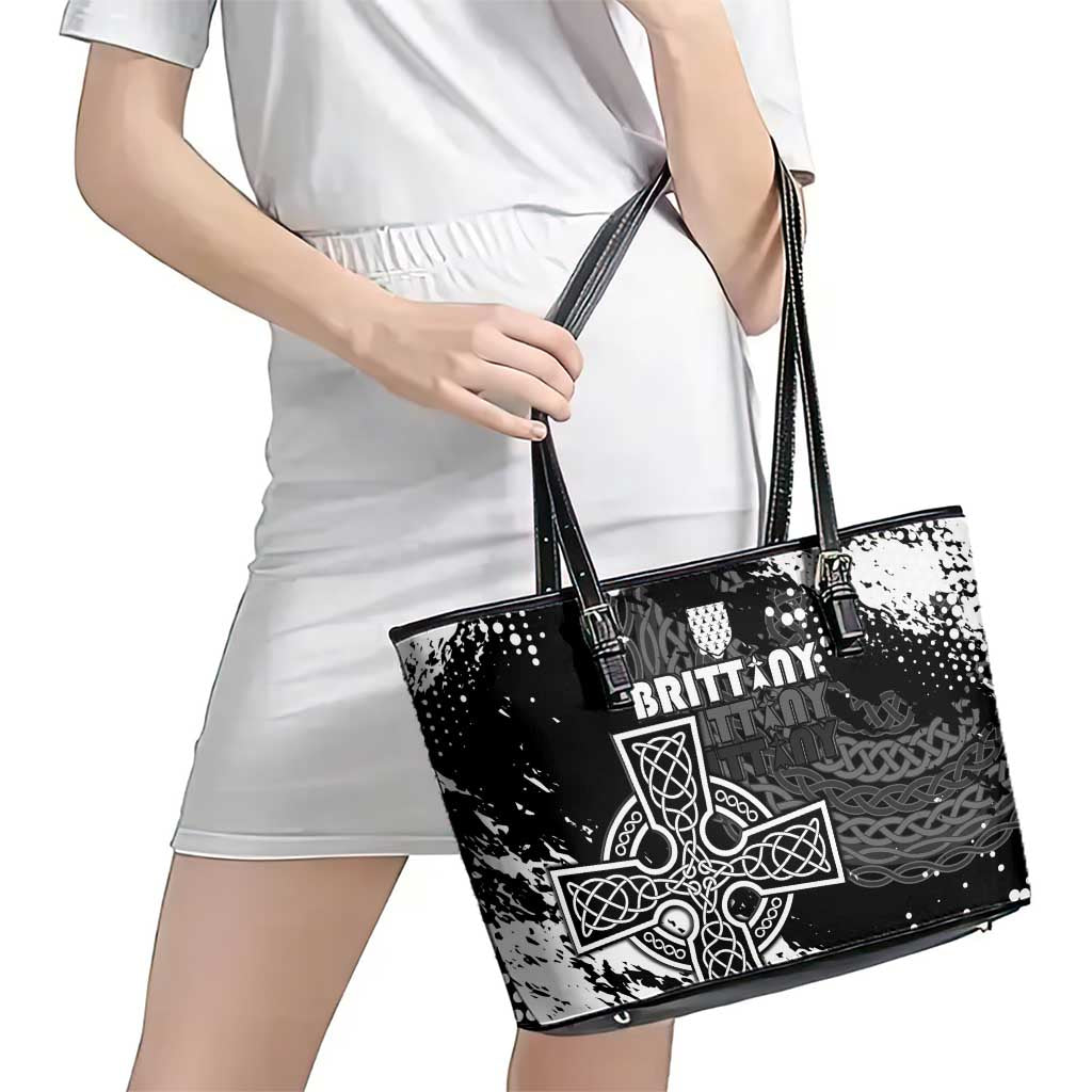 Brittany Celtic Cross Leather Tote Bag With Celtic Knotwork - Wonder Print Shop