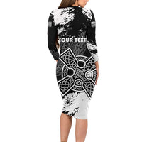 Personalized Brittany Celtic Cross Long Sleeve Bodycon Dress With Celtic Knotwork - Wonder Print Shop