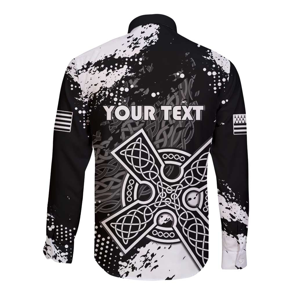 Personalized Brittany Celtic Cross Long Sleeve Button Shirt With Celtic Knotwork - Wonder Print Shop