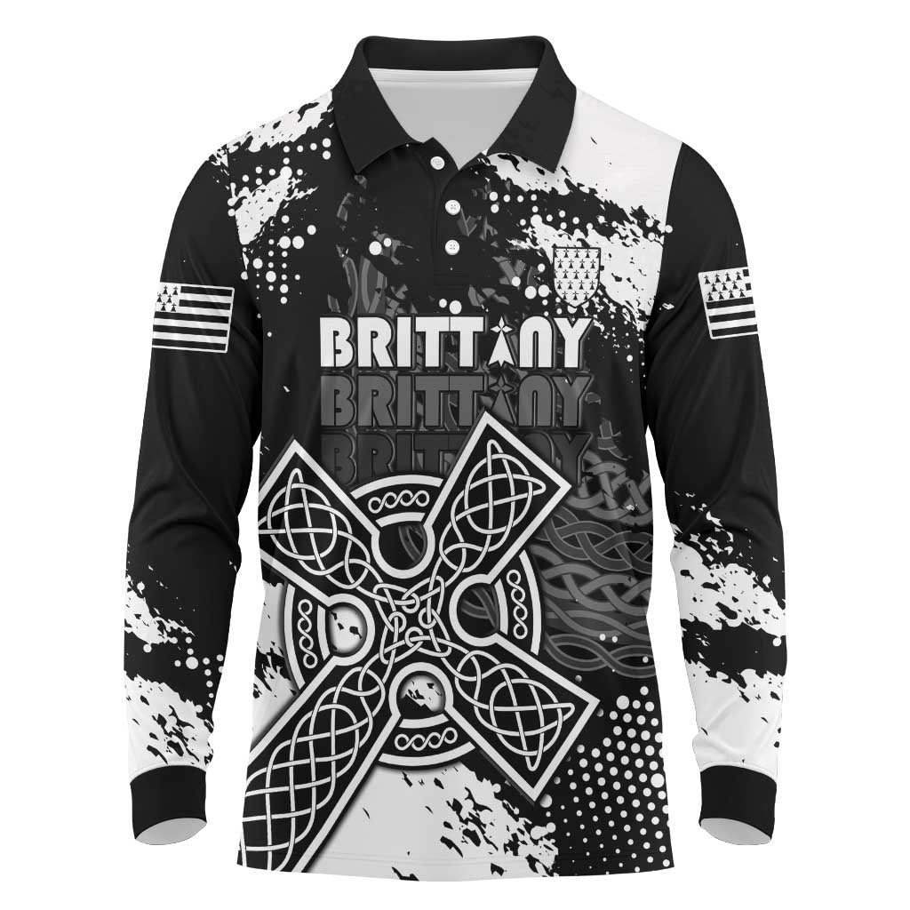 Personalized Brittany Celtic Cross Long Sleeve Polo Shirt With Celtic Knotwork - Wonder Print Shop