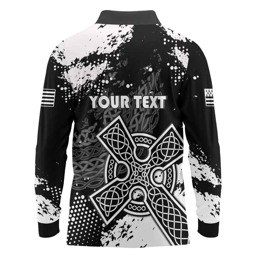 Personalized Brittany Celtic Cross Long Sleeve Polo Shirt With Celtic Knotwork - Wonder Print Shop