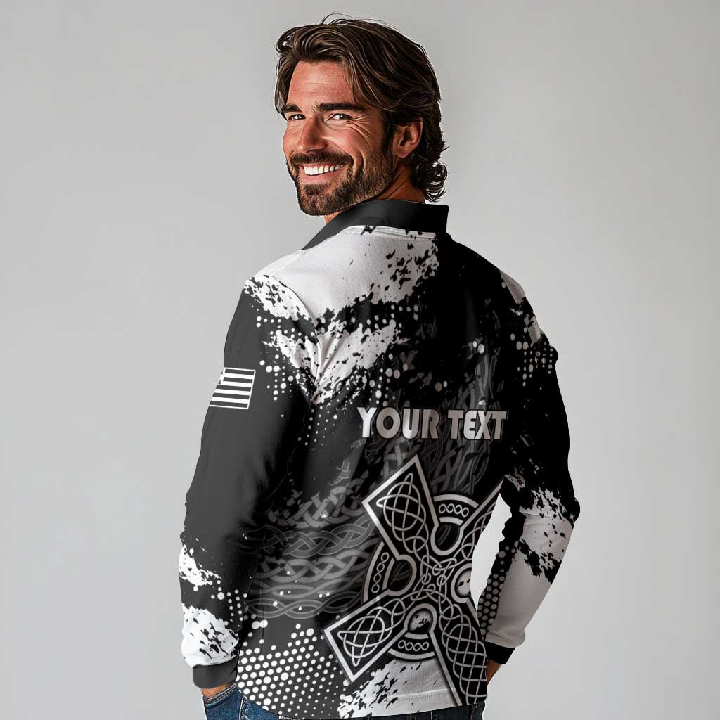 Personalized Brittany Celtic Cross Long Sleeve Polo Shirt With Celtic Knotwork - Wonder Print Shop