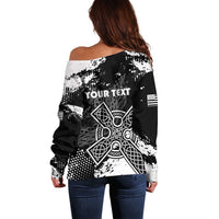 Personalized Brittany Celtic Cross Off Shoulder Sweater With Celtic Knotwork - Wonder Print Shop