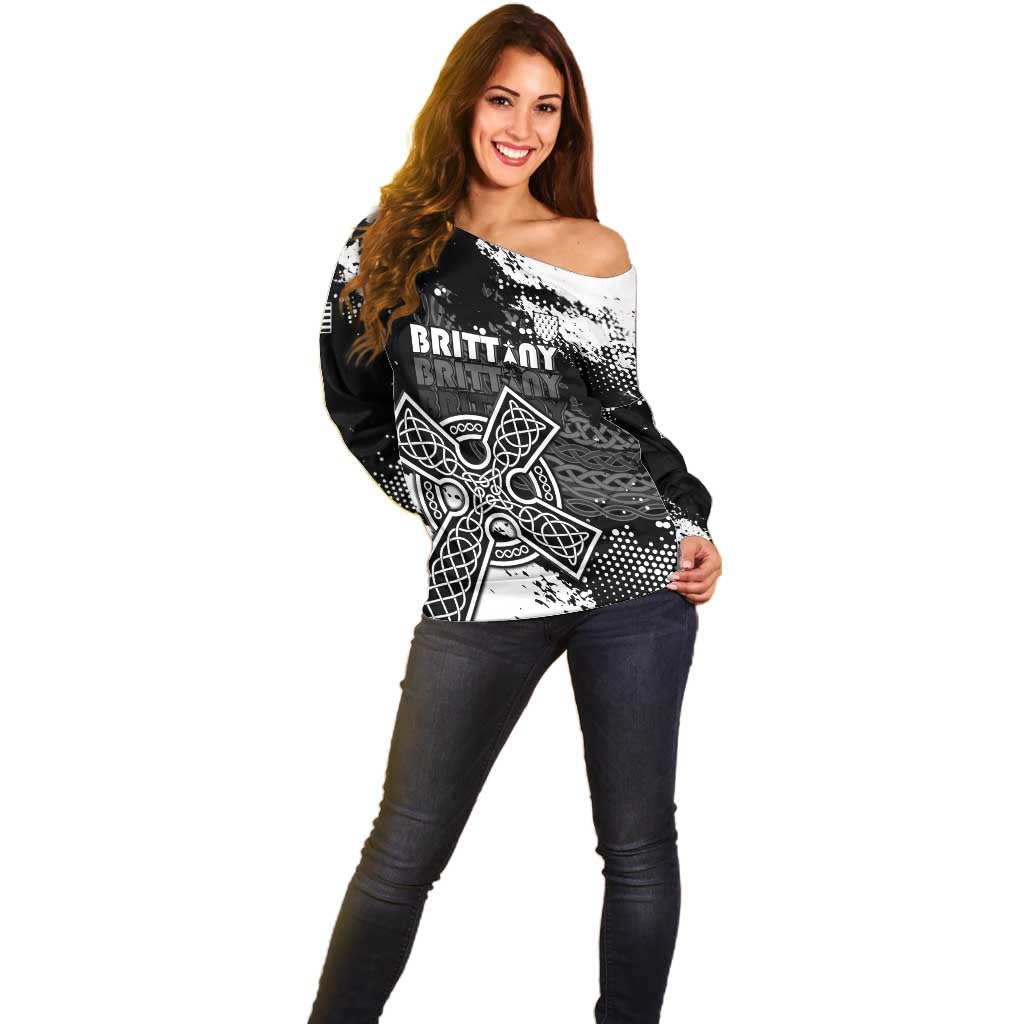 Personalized Brittany Celtic Cross Off Shoulder Sweater With Celtic Knotwork - Wonder Print Shop