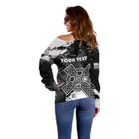 Personalized Brittany Celtic Cross Off Shoulder Sweater With Celtic Knotwork - Wonder Print Shop