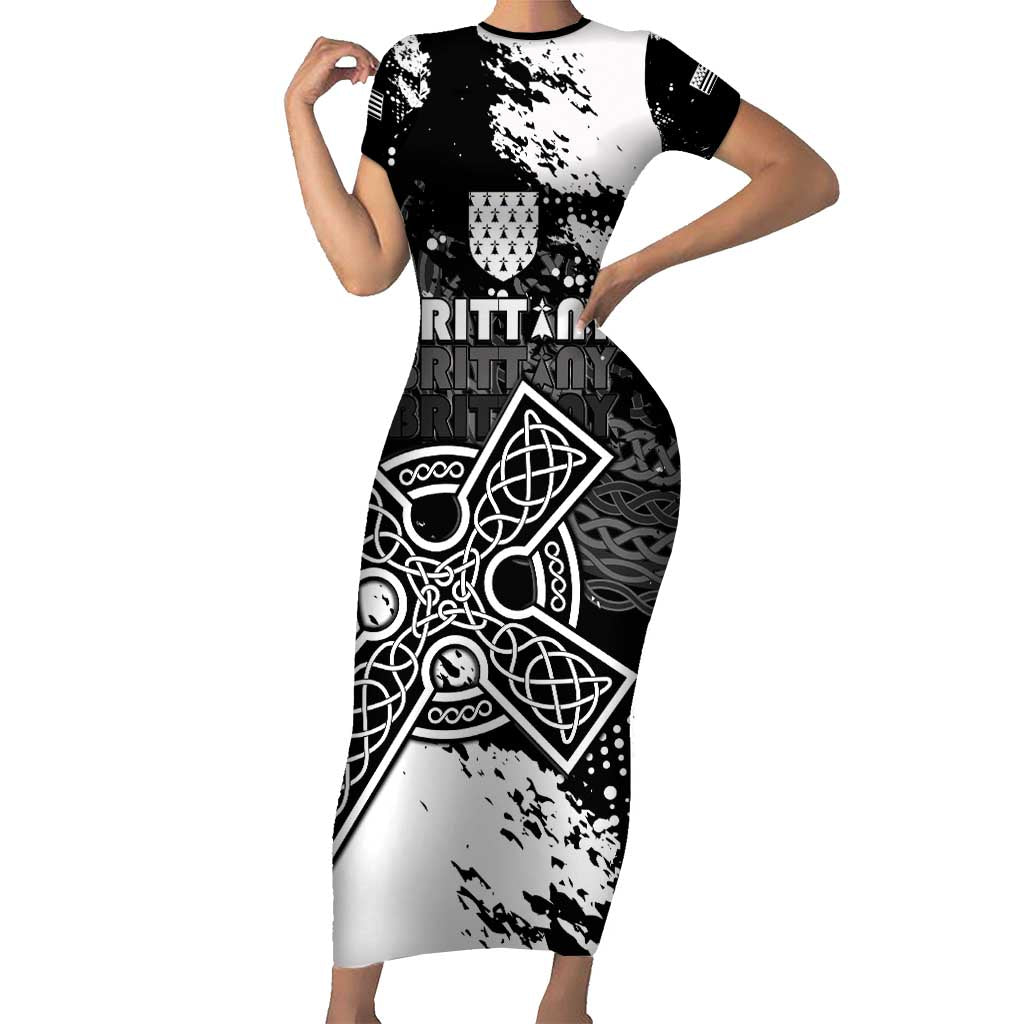 Personalized Brittany Celtic Cross Short Sleeve Bodycon Dress With Celtic Knotwork - Wonder Print Shop