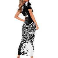Personalized Brittany Celtic Cross Short Sleeve Bodycon Dress With Celtic Knotwork - Wonder Print Shop