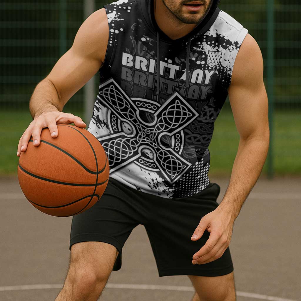 Personalized Brittany Celtic Cross Sleeveless Hoodie With Celtic Knotwork - Wonder Print Shop