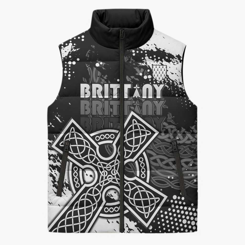 Personalized Brittany Celtic Cross Sleeveless Puffer Jacket With Celtic Knotwork - Wonder Print Shop
