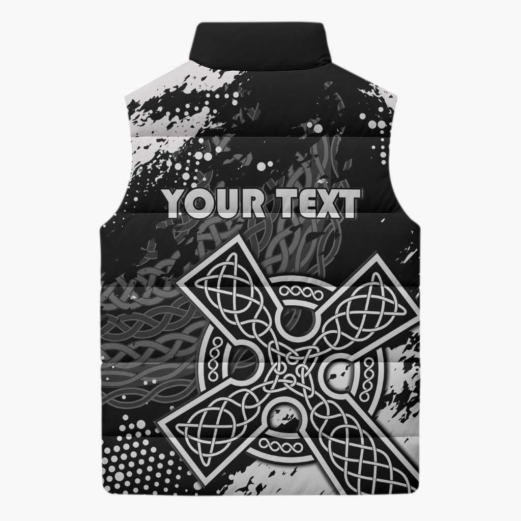Personalized Brittany Celtic Cross Sleeveless Puffer Jacket With Celtic Knotwork - Wonder Print Shop