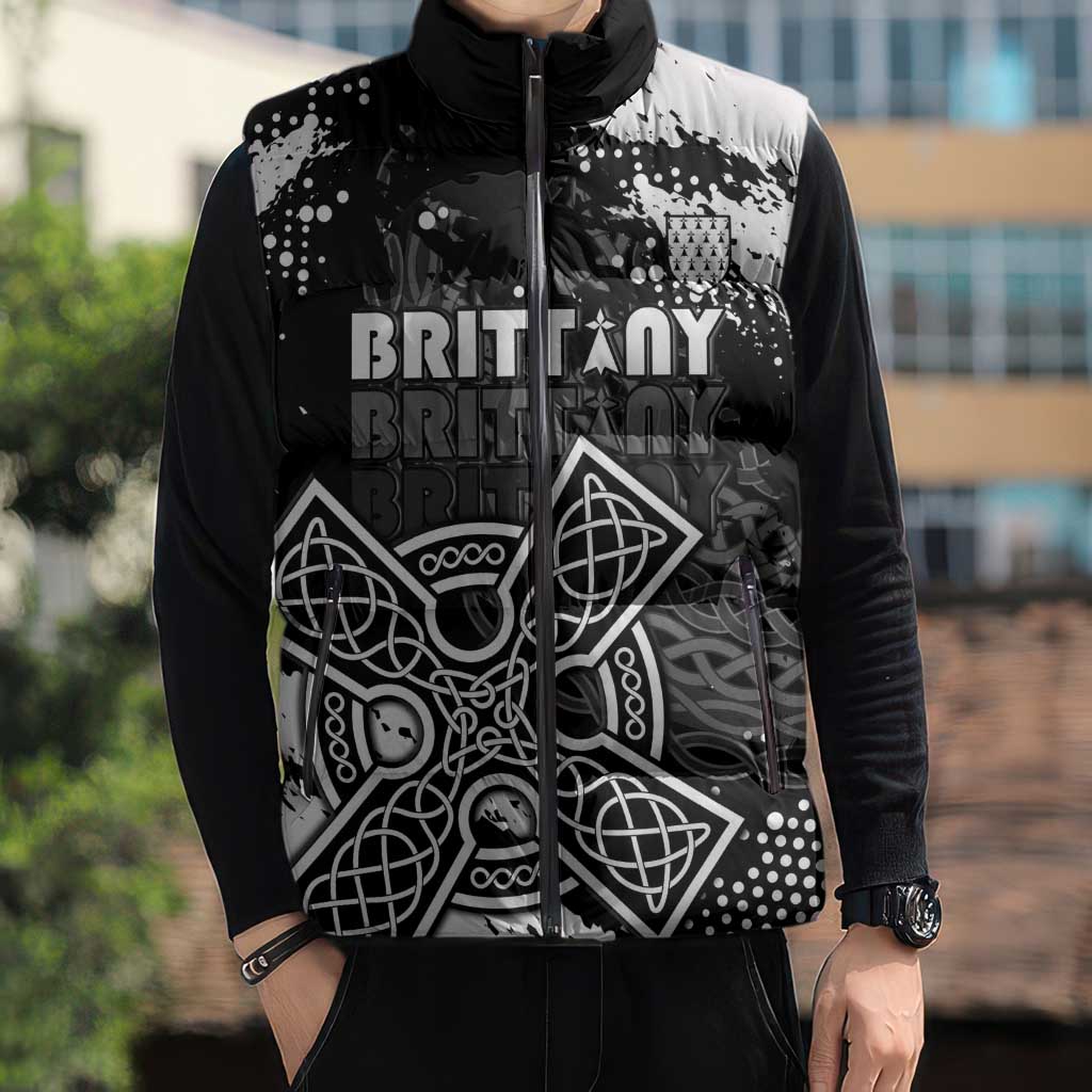 Personalized Brittany Celtic Cross Sleeveless Puffer Jacket With Celtic Knotwork - Wonder Print Shop