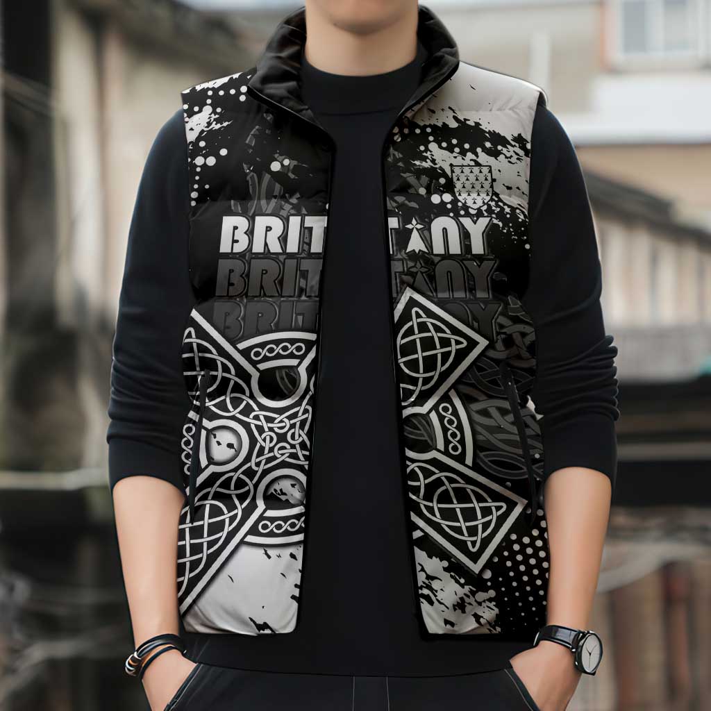 Personalized Brittany Celtic Cross Sleeveless Puffer Jacket With Celtic Knotwork - Wonder Print Shop