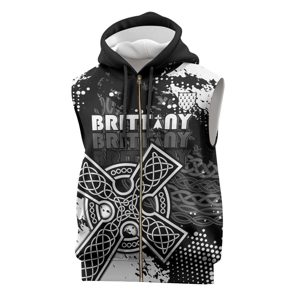 Personalized Brittany Celtic Cross Sleeveless Zip Hoodie With Celtic Knotwork - Wonder Print Shop