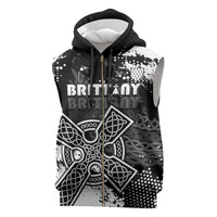 Personalized Brittany Celtic Cross Sleeveless Zip Hoodie With Celtic Knotwork - Wonder Print Shop