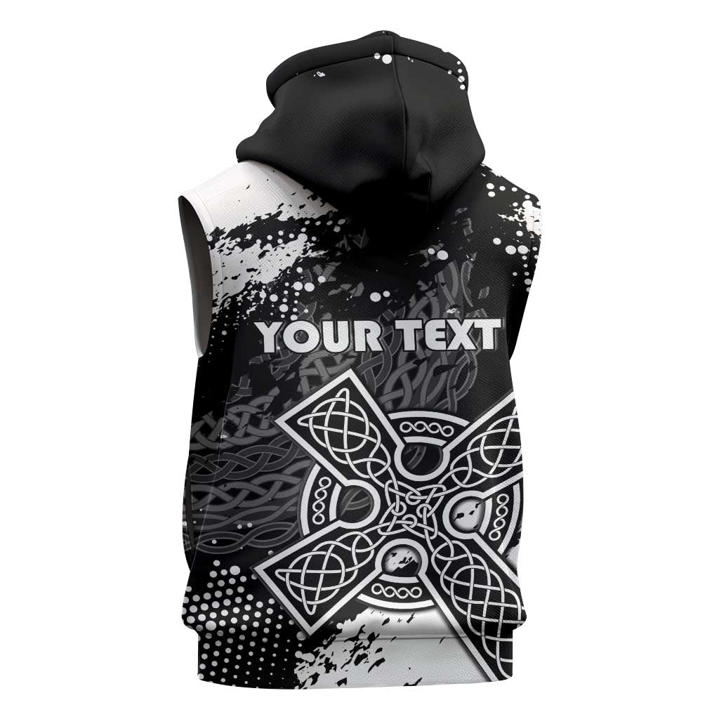 Personalized Brittany Celtic Cross Sleeveless Zip Hoodie With Celtic Knotwork - Wonder Print Shop