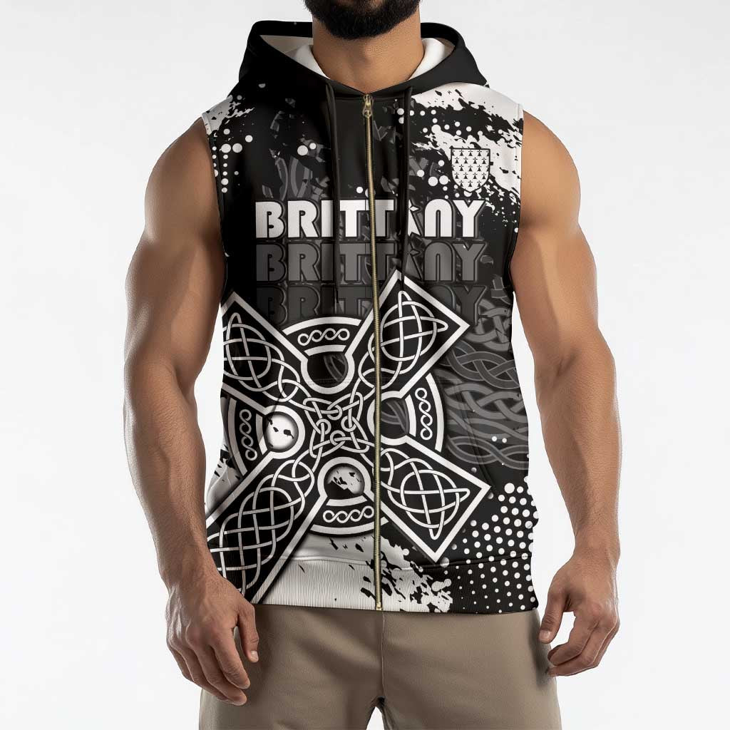 Personalized Brittany Celtic Cross Sleeveless Zip Hoodie With Celtic Knotwork - Wonder Print Shop