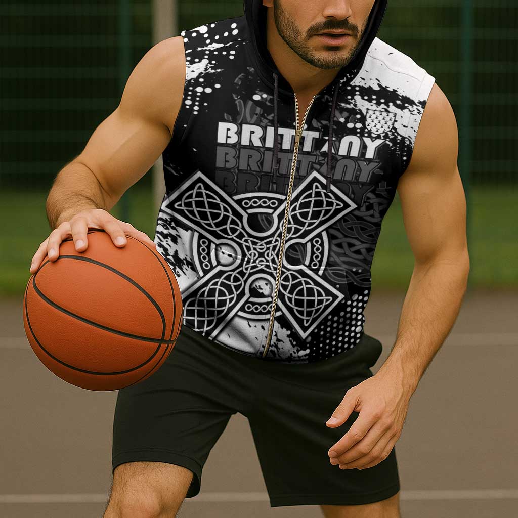 Personalized Brittany Celtic Cross Sleeveless Zip Hoodie With Celtic Knotwork - Wonder Print Shop