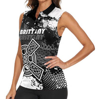Personalized Brittany Celtic Cross Women Sleeveless Polo Shirt With Celtic Knotwork - Wonder Print Shop