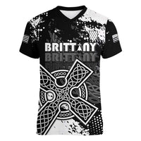 Personalized Brittany Celtic Cross Women V-Neck T-Shirt With Celtic Knotwork - Wonder Print Shop